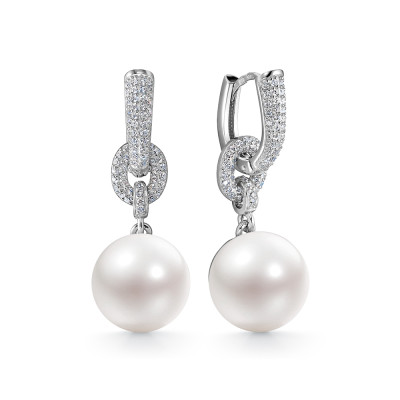 Серьги из серебра c белыми речными жемчужинами 13-13,5 мм