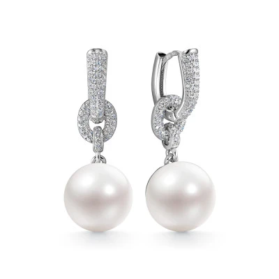 Серьги из серебра c белыми речными жемчужинами 13-13,5 мм