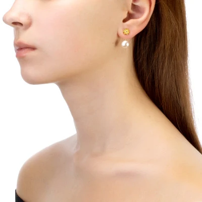 Пусеты "Диор" из серебра с белыми речными жемчужинами 8,5-9 мм