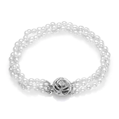 Браслет в 3 ряда из белого рисообразного речного жемчуга. Жемчужины 4-4,5 мм