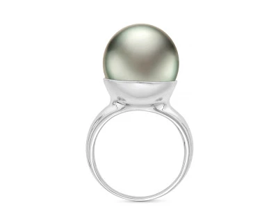 Кольцо "Дар Океана" из белого золота с морской Таитянской жемчужиной 15-15,5 мм