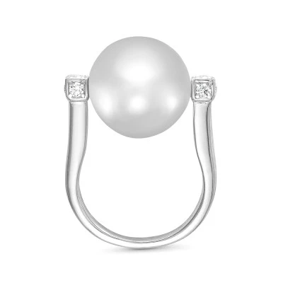 Кольцо из серебра с белой речной жемчужиной "Эдисон" 12,5-13 мм
