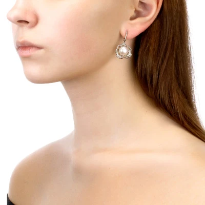 Серьги из серебра с белыми речными жемчужинами 9,5-10 мм