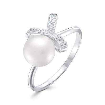 Кольцо из белого золота с белой речной жемчужиной 8,5-9 мм