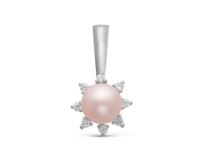 Кулон из серебра с розовой круглой речной жемчужиной 7-7,5 мм