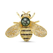 Брошь-кулон из сплава с черной Таитянской морской жемчужиной 9,5-10 мм