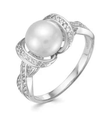 Кольцо из белого золота с белой речной жемчужиной 9,5-10 мм
