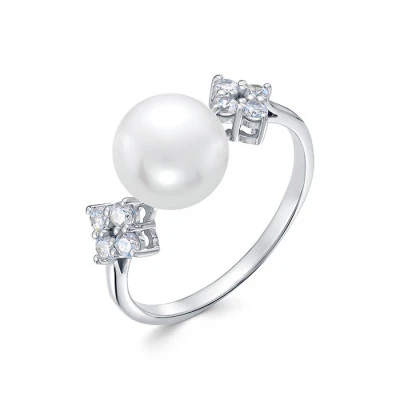Кольцо из белого золота с белой речной жемчужиной 8,5-9 мм