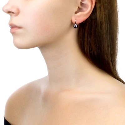 Серьги из серебра с черными речными жемчужинами 8,5-9 мм