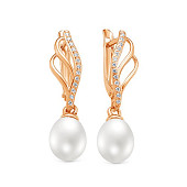 Серьги из красного золота с белыми речными жемчужинами 9-10 мм Серьги из красного золота с белыми речными жемчужинами 9-10 мм