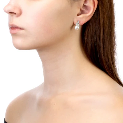 Серьги из серебра с белыми речными жемчужинами 8-8,5 мм