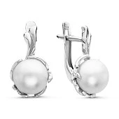 Серьги из белого золота с белыми речными жемчужинами 7,5-8 мм