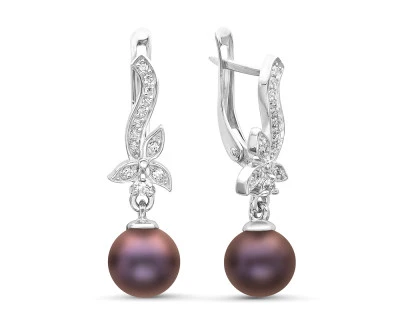 Серьги из серебра с черными речными жемчужинами 8-8,5 мм