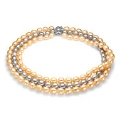 Ожерелье 3-рядное "микс" из рисообразного речного жемчуга. Жемчужины 10-11 мм