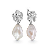 Серьги из серебра 925 пробы с белыми жемчужинами "Барокко" 11-14 мм