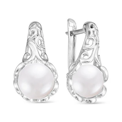 Серьги из серебра c белыми речными жемчужинами 8-8,5 мм