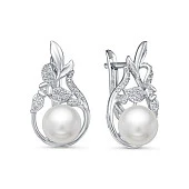 Серьги из серебра c белыми речными жемчужинами 8-8,5 мм