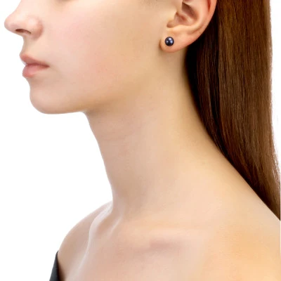 Пусеты из серебра 925 пробы с черными речными жемчужинами 7-7,5 мм