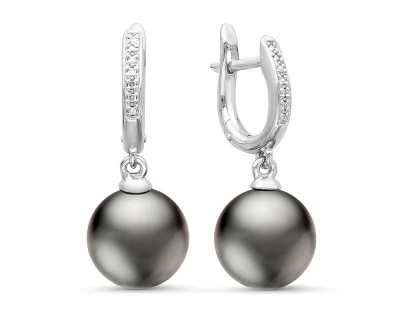 Серьги из белого золота с черными морскими Таитянскими жемчужинами 11-11,5 мм