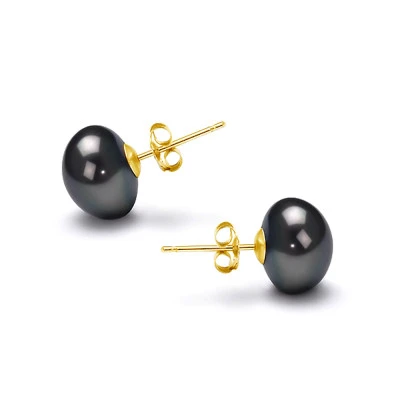 Пусеты из серебра 925 пробы с черными речными жемчужинами 10,5-11 мм