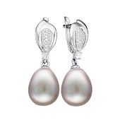 Серьги из серебра c серебристыми речными жемчужинами 10-11 мм