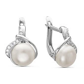 Серьги из белого золота с белыми речными жемчужинами 7-7,5 мм