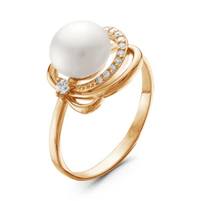 Кольцо из красного золота с белой речной жемчужиной 8,5-9 мм