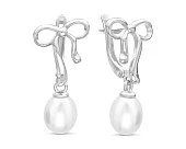 Серьги "Бантики" из серебра с белыми речными жемчужинами 7,5-8 мм