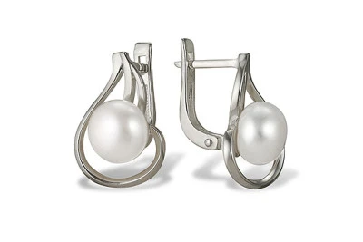 Серьги из белого золота с белыми речными жемчужинами 7,5-8 мм