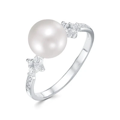 Кольцо из белого золота с белой речной жемчужиной 8,5-9 мм