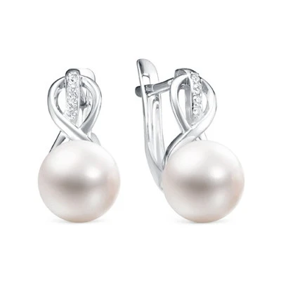 Серьги из белого золота с белыми речными жемчужинами 8,5-9 мм
