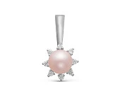 Кулон из серебра с розовой круглой речной жемчужиной 7-7,5 мм