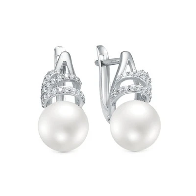 Серьги из белого золота с белыми речными жемчужинами 9,5-10 мм