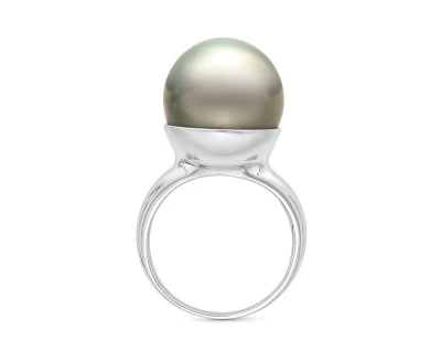 Кольцо из серебра с черной морской Таитянской жемчужиной 14-14,5 мм