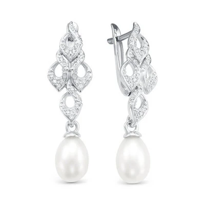 Серьги из серебра c белыми речными жемчужинами 7,5-8 мм