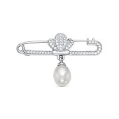 Брошь из серебра с белой речной жемчужиной 9-10 мм