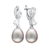 Серьги из серебра с серебристыми речными жемчужинами 10-11 мм