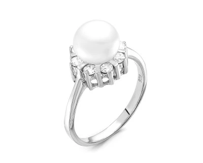 Кольцо из серебра с белой речной жемчужиной 9 мм
