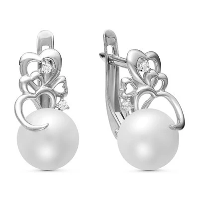 Серьги из белого золота с белыми речными жемчужинами 7,5-8 мм