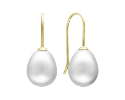 Серьги из желтого золота с белыми речными жемчужинами 9-10 мм