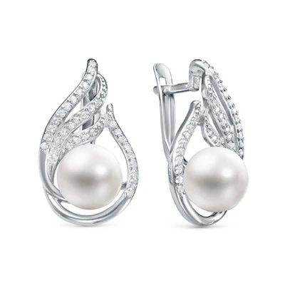 Серьги из серебра с белыми речными жемчужинами 8,5-9 мм