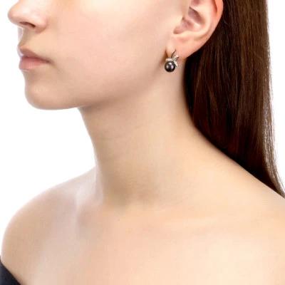 Серьги из серебра с черными речными жемчужинами 8,5-9 мм