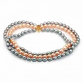 Ожерелье 3-рядное "микс" из рисообразного речного жемчуга 10-11 мм