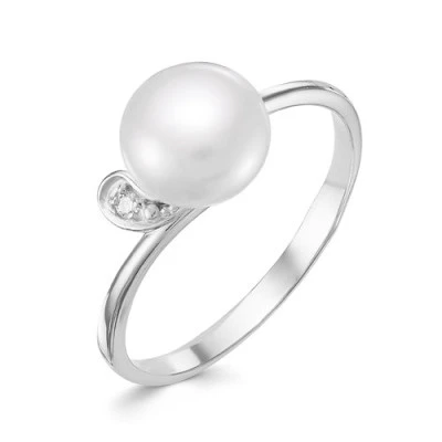 Кольцо из белого золота с белой речной жемчужиной 8,5-9 мм