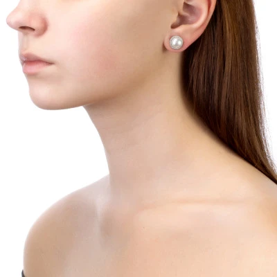 Серьги из серебра c белыми речными жемчужинами 8,5-9 мм