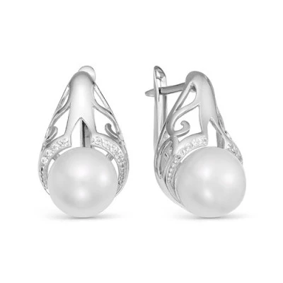 Серьги из серебра c белыми речными жемчужинами 9,5-10 мм