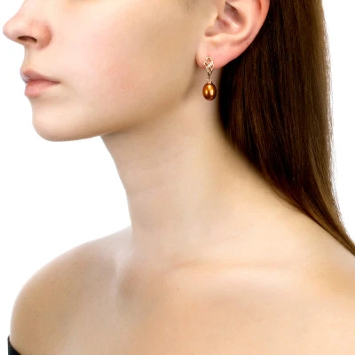 Серьги из серебра с шоколадными речными жемчужинами 8,5-9 мм