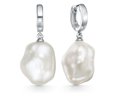 Серьги из белого золота с белыми японскими жемчужинами "Барокко" 16-20 мм