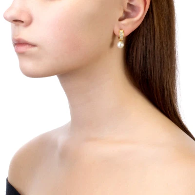 Серьги из серебра с белыми речными жемчужинами 8,5-9 мм