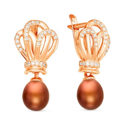 Серьги из серебра с шоколадными речными жемчужинами 8,5-9 мм